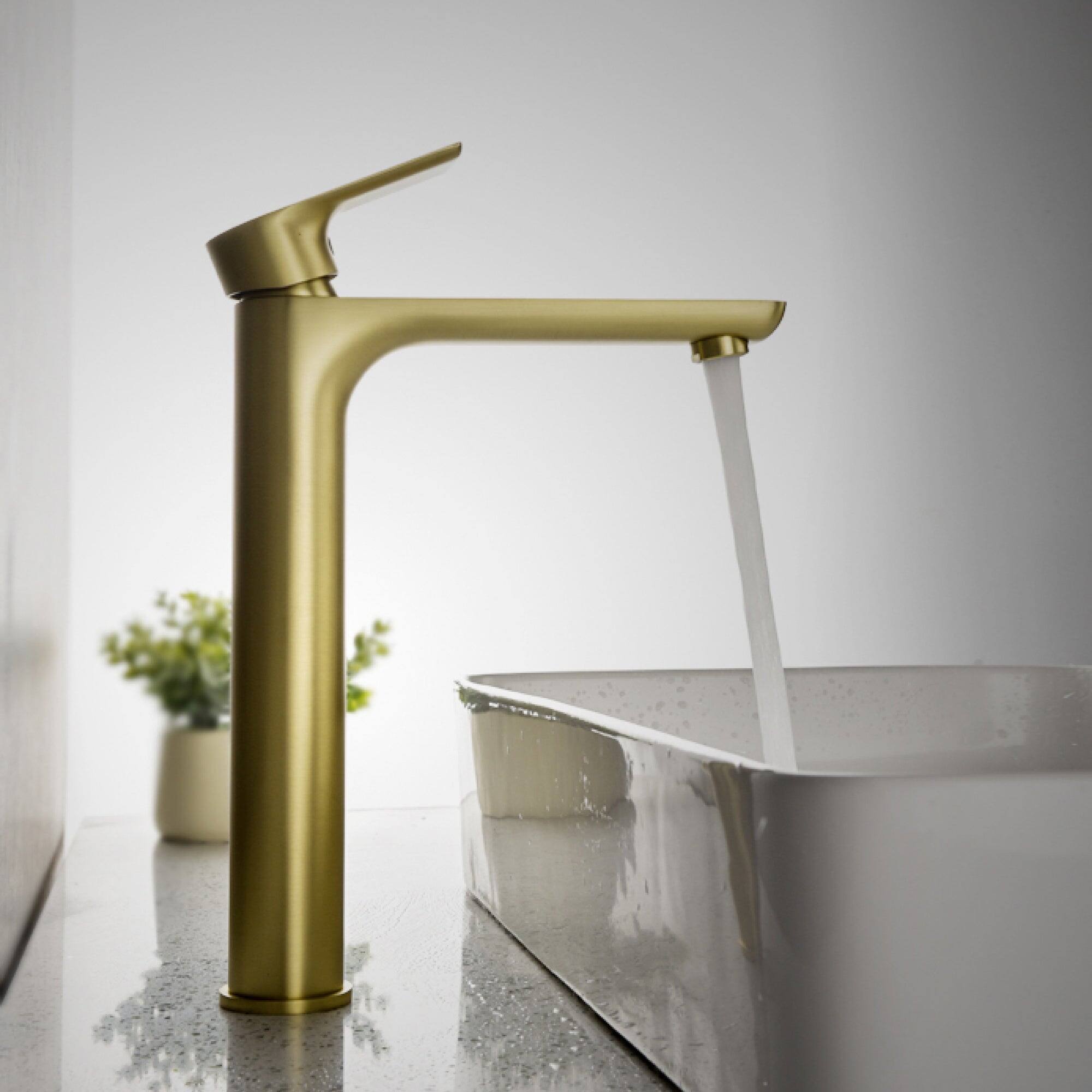 Front. Boyel Living - 1.2 GPM Single Handle Single Hole Bathroom Faucet with Water Supply Hose and Built in Aerator in Brushed Gold Tall - Brushed Gold.