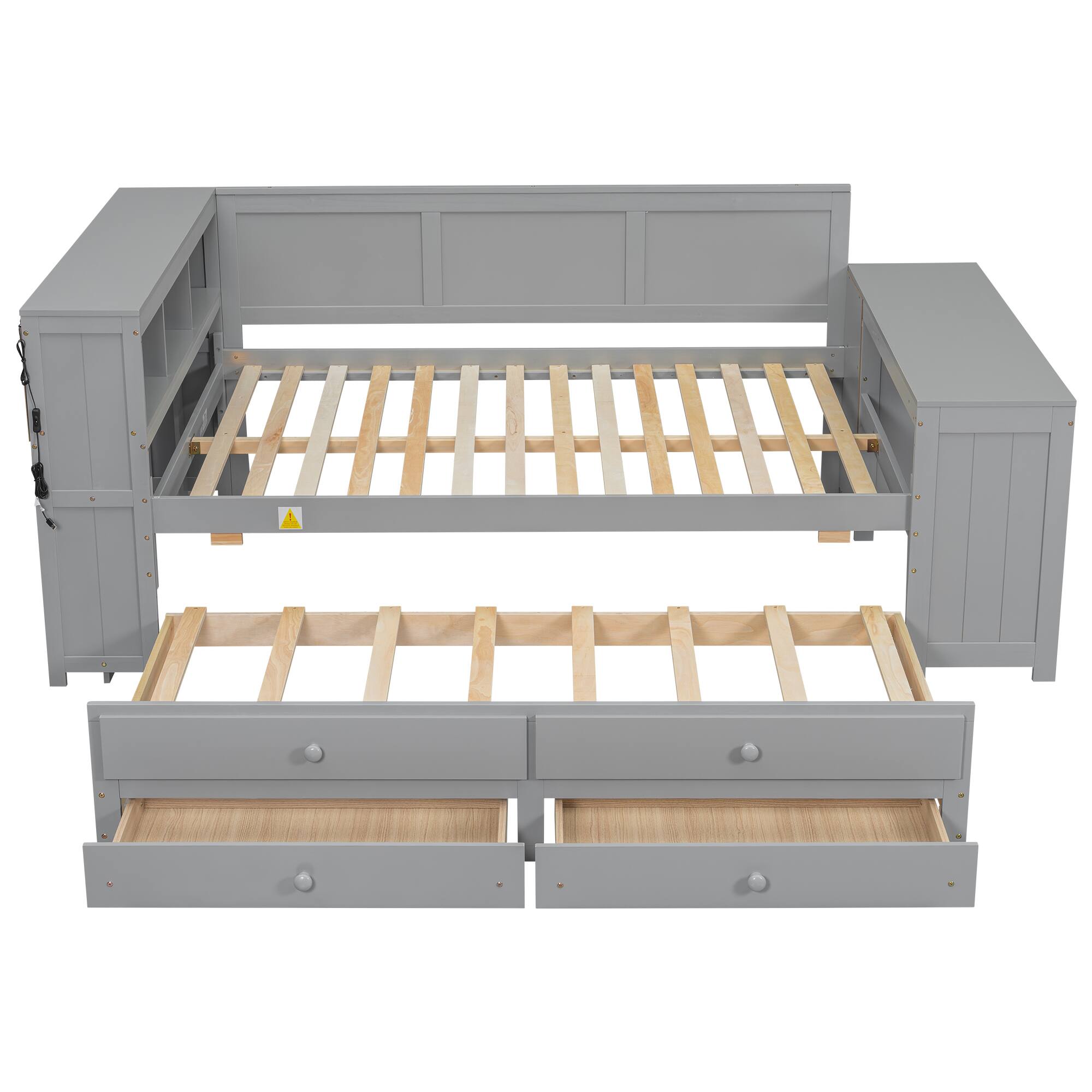 Alt View 2. Whisen - Full Size Daybed with Trundle, Storage Shelves, Drawers, Desk, LED & Charging Station - Gray.