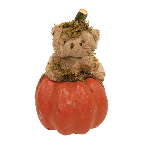 BreeBe - Mossy Teddy Bear In Papier Mache Pumpkin - Brown. Orange