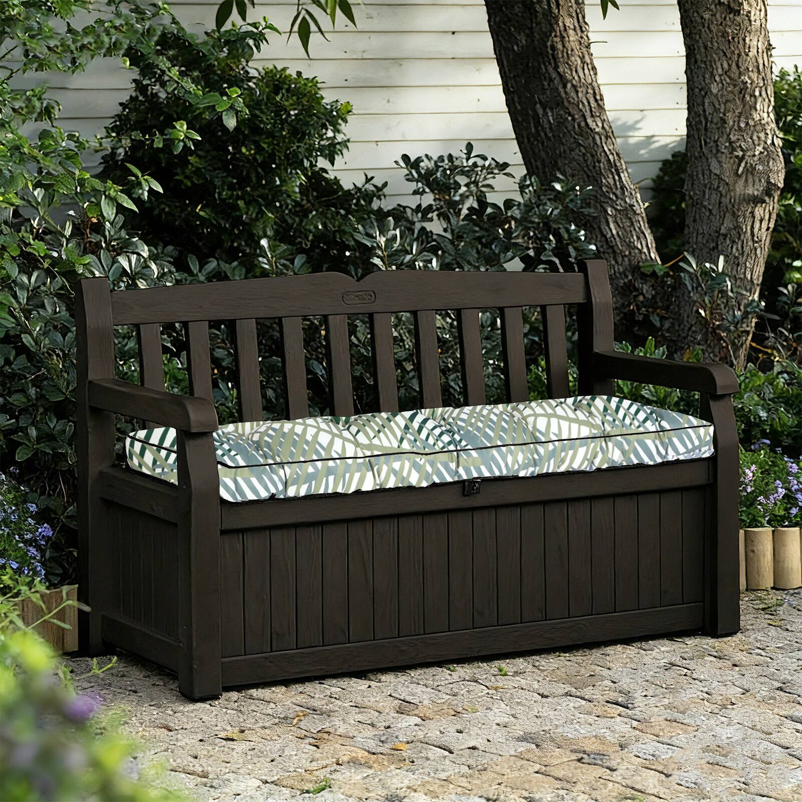 Alt View 1. Chateau Abodes - 63"x20"x4" Outdoor Bench Cushion, Waterproof & Fade Resistant Patio Seat Pad for Porch Swing, Couch Outdoor Furniture - Bamboo Leaves.