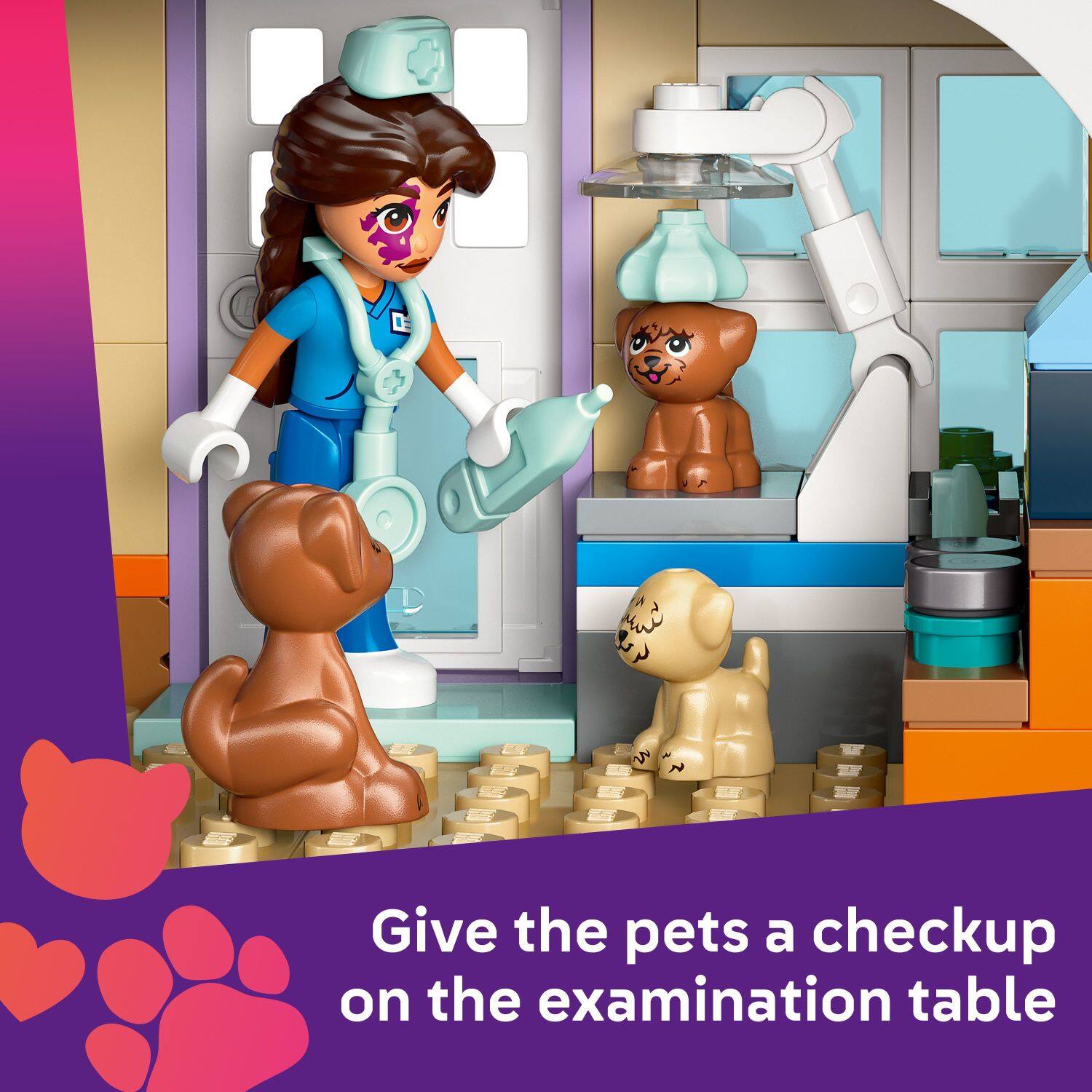 Give the pets a checkup on the examination table.
