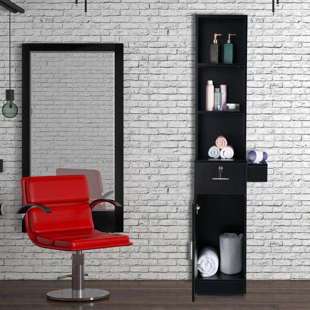 Alt View 2. Winado - Beauty Styling Station Salon Cabinet Storage Organizer Barber Hair Equipment with 3 Shelves Storage & Cabinet & Drawer - Black.