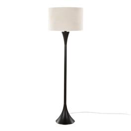 Loheer - Contemporary Metal Floor Lamp Oil Rubbed with Natural Linen Shade - Bronze