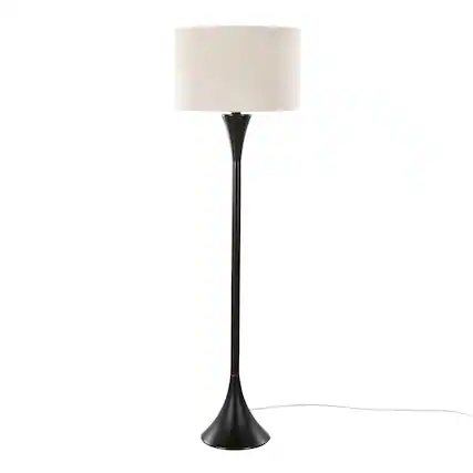 Front. Loheer - Loheer Contemporary Metal Floor Lamp Oil Rubbed Bronze with Natural Linen Shade - Bronze.
