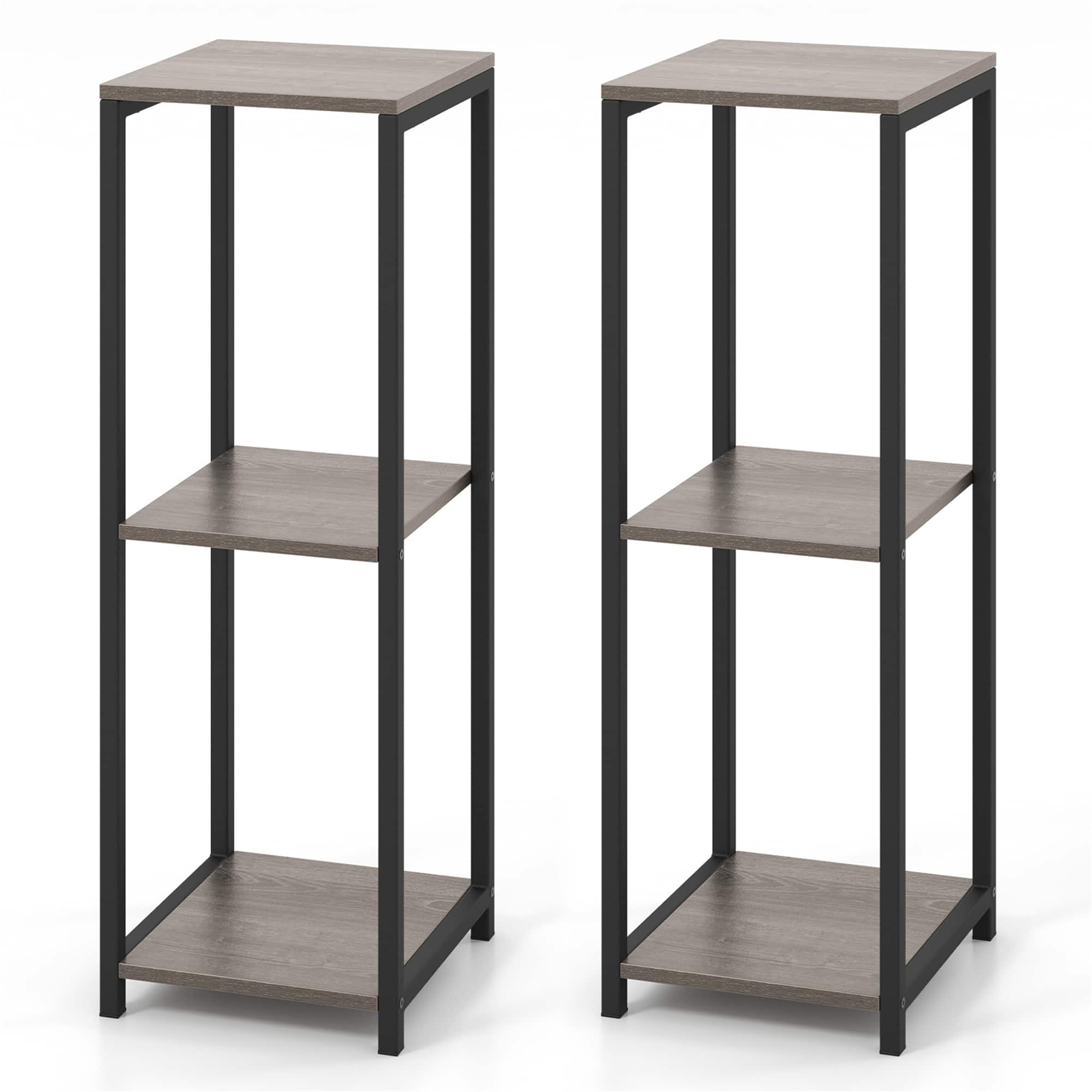 Gymax - 2PCS 3 Tier Tall Metal Plant Stand Corner Plant Holder w/ Metal Frame - Grey, Black