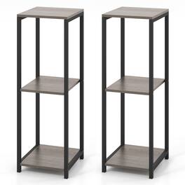 Gymax - 2PCS 3 Tier Tall Metal Plant Stand Corner Plant Holder w/ Metal Frame - Grey, Black