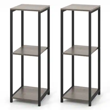Front. Gymax - Gymax 2PCS 3 Tier Tall Metal Plant Stand Corner Plant Holder w/ Metal Frame - Grey, Black.
