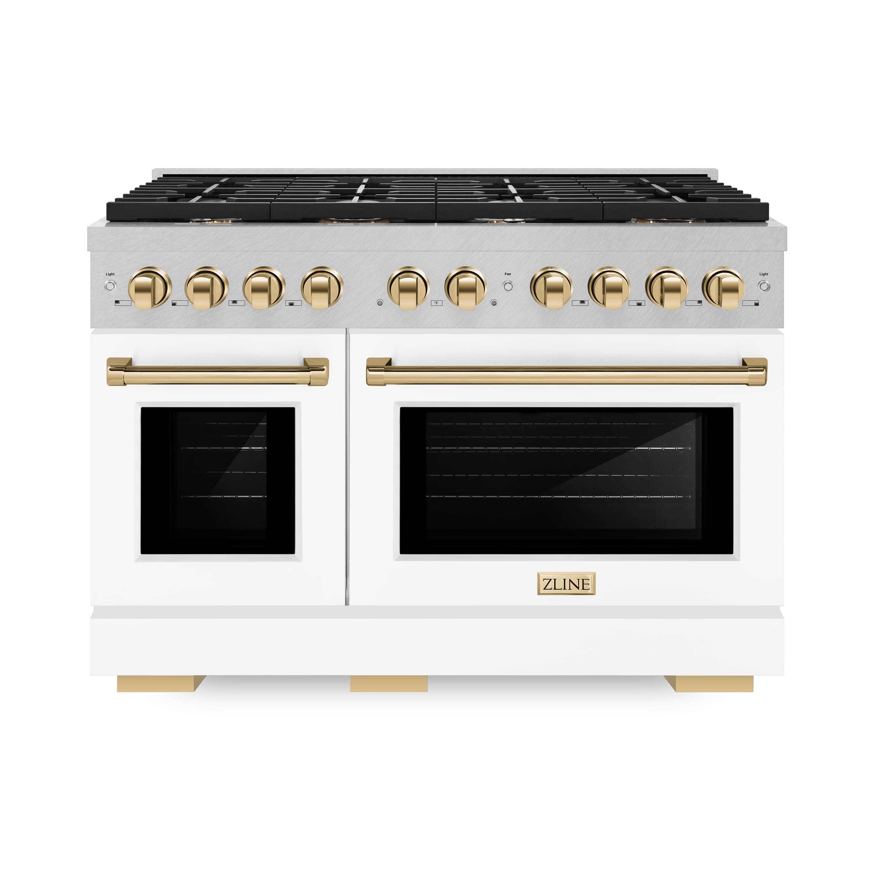 Front. ZLINE - ZLINE Autograph 48 in. Paramount Satin Steel Gas Range w/ White Doors & Gold Accents (SGRSZ-WM-48-G) - White.