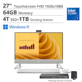 Dell - 27 All-in-One (Core 7 150U, 64GB, 4TB PCIe SSD, 27 Touch FHD (1920x1080), GeForce MX570 A, Win 11 Home) - White