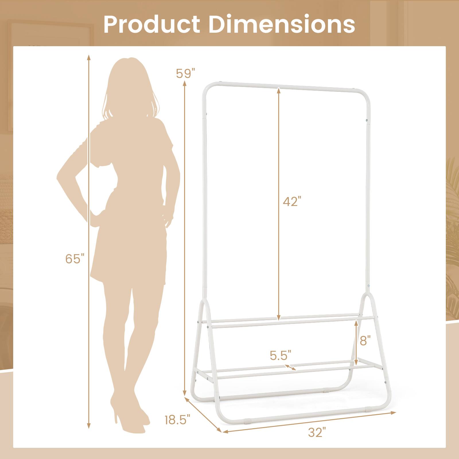 Product Dimensions: 59" x 42" x 65" x 5.5" x 8" x 18.5" x 32"