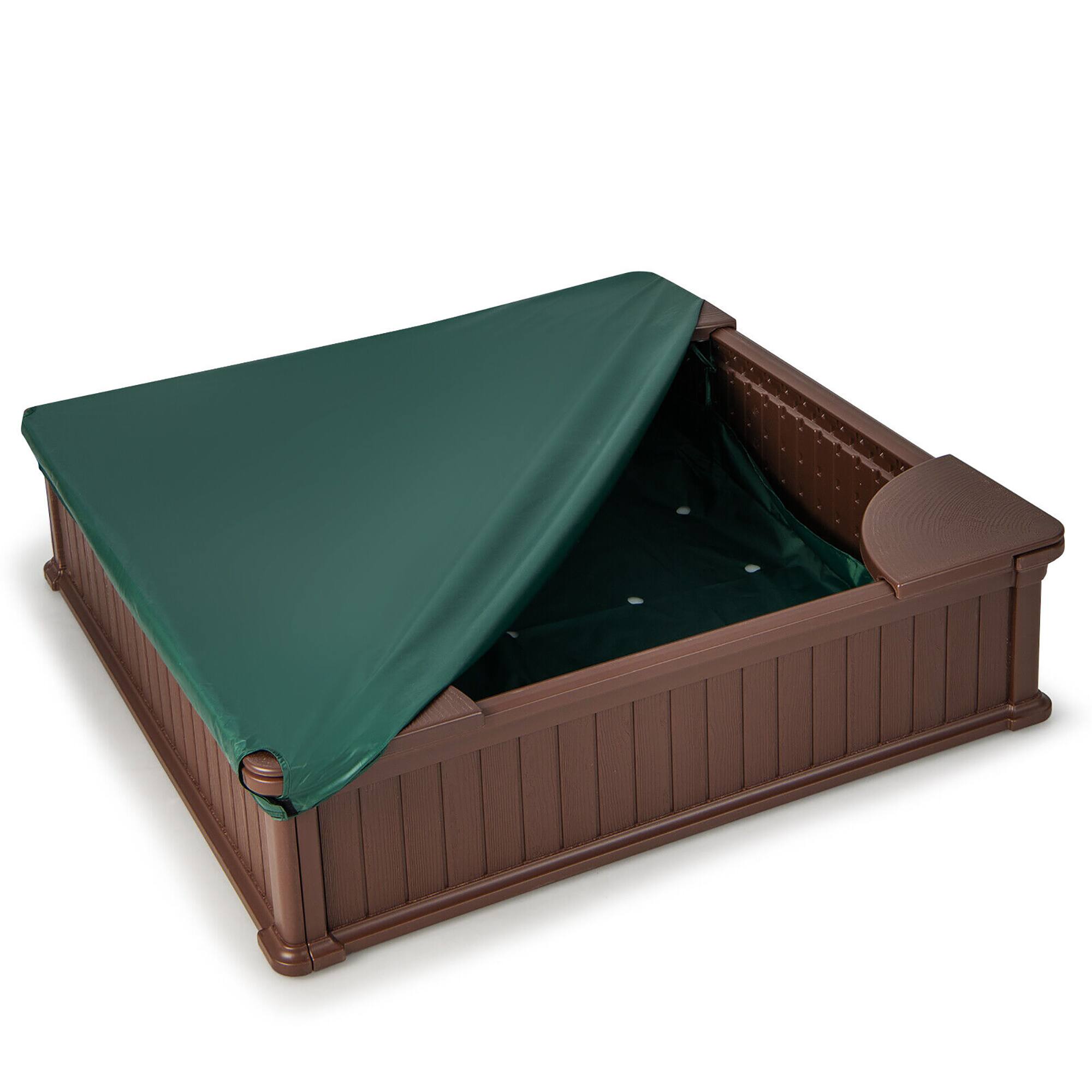 Alt View 9. Gymax - Gymax Kids Outdoor Sandbox 48.5'' x 48.5'' x 12.5'' Large HDPE Sandpit with Oxford Cover Brown - Brown.