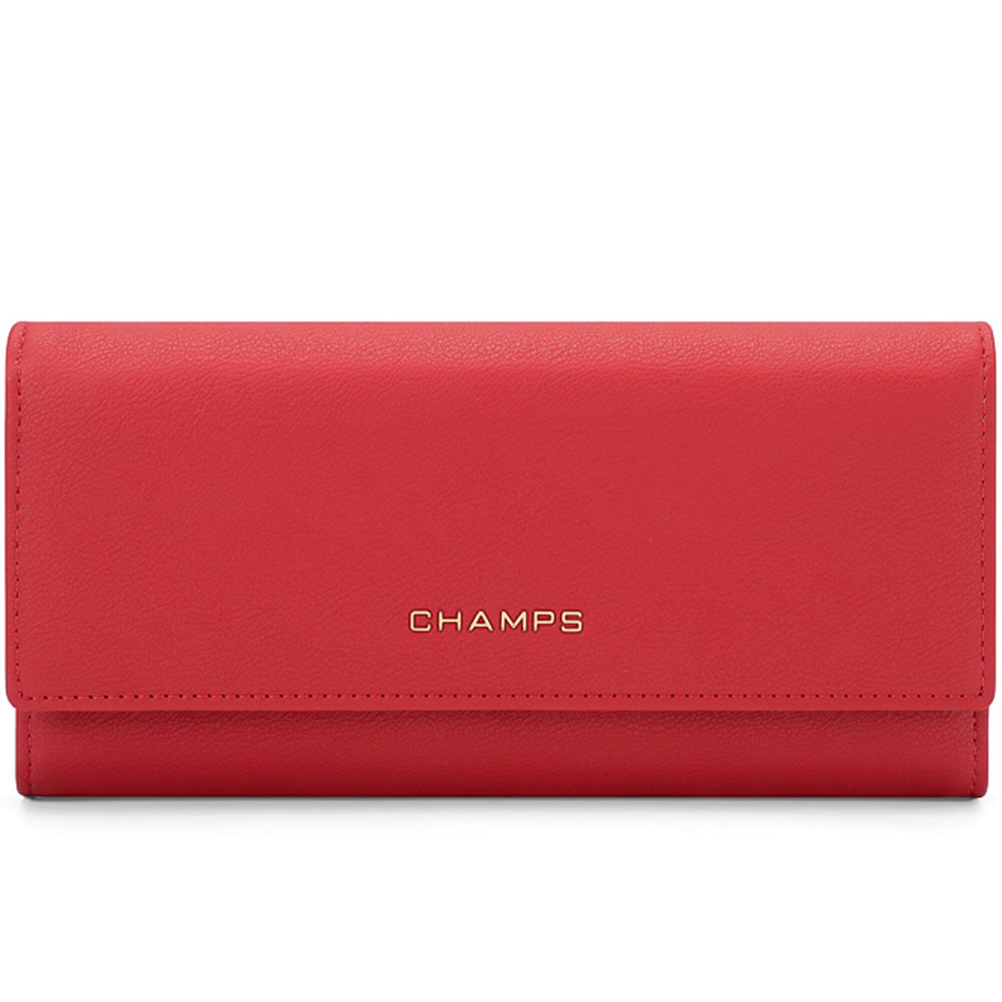 Front. Champs - Iconic Collection Expandable Trifold Wallet - Red.