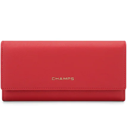 Front. Champs - Iconic Collection Expandable Trifold Wallet - Red.