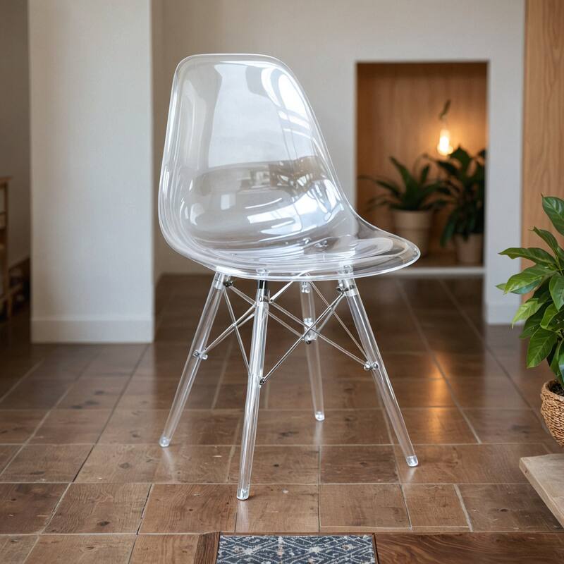 Left. LeisureMod - Dover Modern Acrylic Accent Side Chair with Eifel Design Legs for Dining Room, Kitchen and Home Office - Clear.