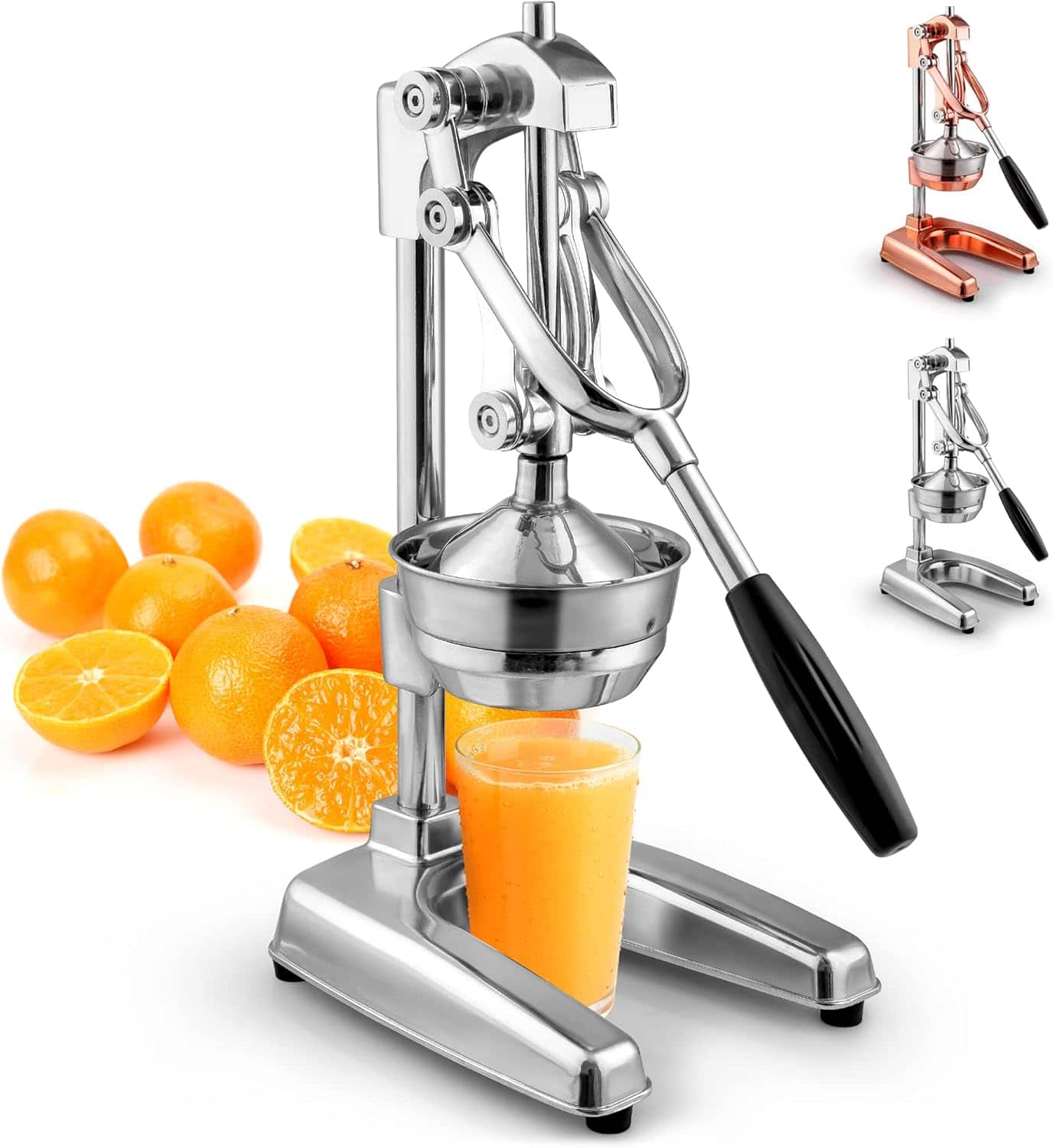Front. Zulay Kitchen - Zulay Kitchen Professional Citrus Juicer - Heavy Duty Manual Orange Juicer and Lime Squeezer Press Stand - Chrome.