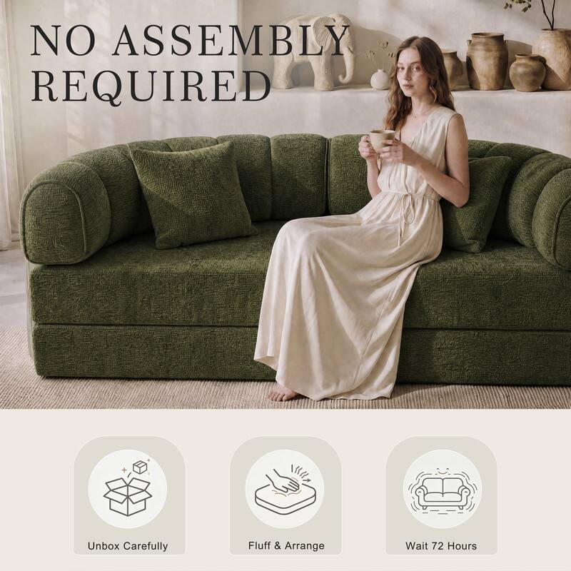NO ASSEMBLY REQUIRED

Unbox Carefully
Fluff & Arrange
Wait 72 Hours
