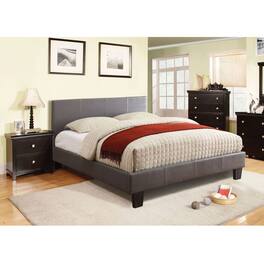 Hivvago - Queen size Platform Bed with Headboard Upholstered Faux Leather - Gray
