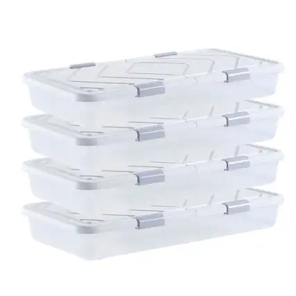 Front. VEVOR - Under Bed Storage with Wheels, 31.7 x 15.6 x 6.9 inch Underbed Containers, Underbed Shoes Organizer with Lid - Transparent color,Gray.