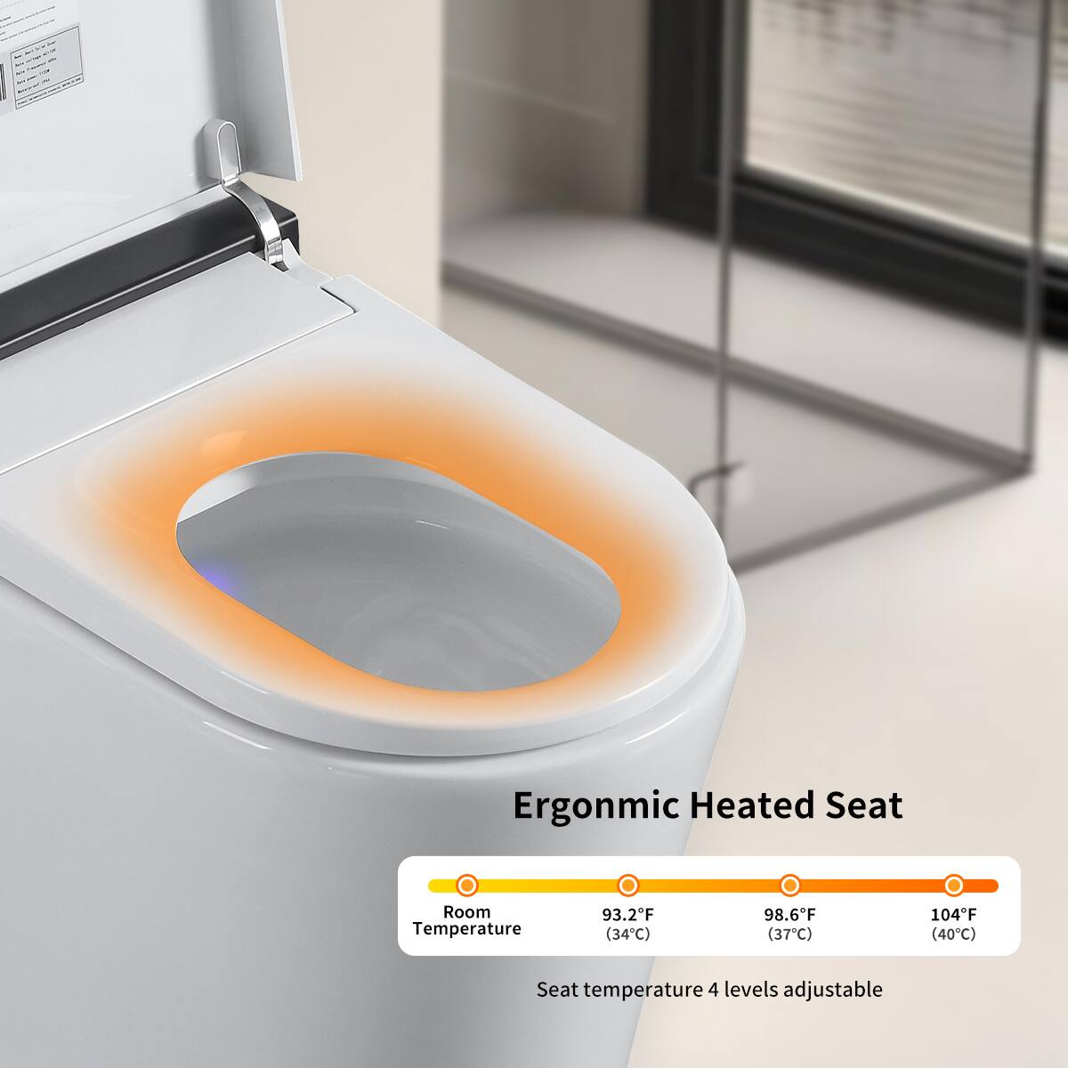 Ergonomic Heated Seat

Room Temperature  
93.2°F (34°C)  
98.6°F (37°C)  
104°F (40°C)

Seat temperature 4 levels adjustable