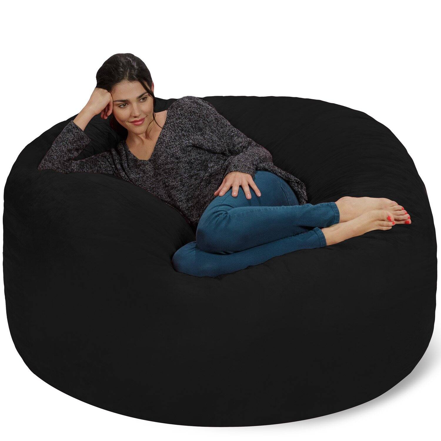 JETRANSPORT - Bean Bag Chair - 5' Giant Memory Foam Lounge With Soft Microfiber Cover Cozy Furniture For Living Room - Microsuede Black Furniture Foam