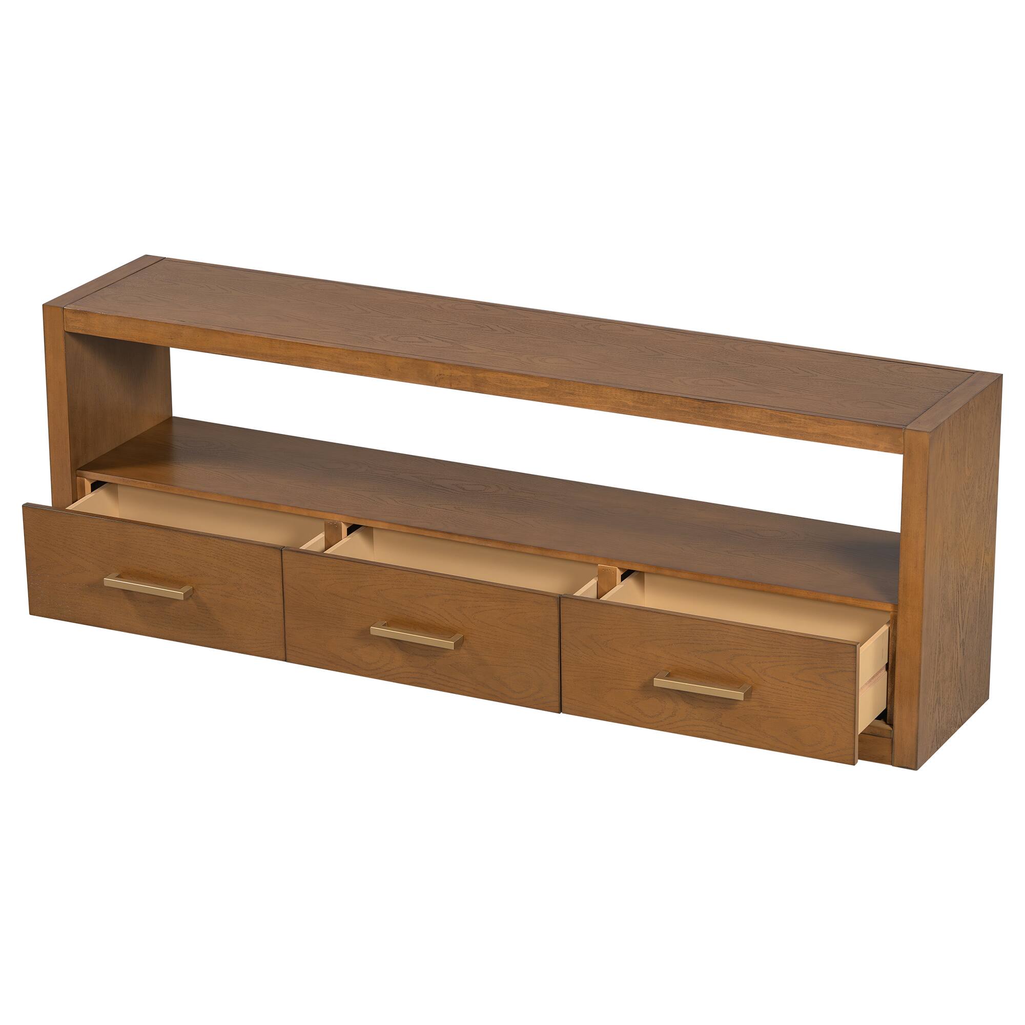 Alt View 7. APRILSOUL - Mirod Stylish TV Stand with Three Drawers Minimalist Metal Handles TV Console/Side Cabinet - Brown.