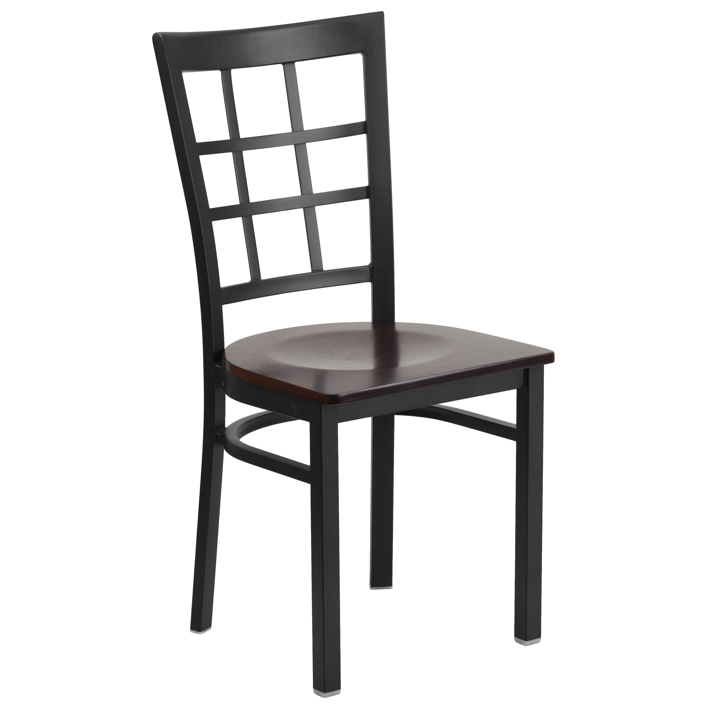 Alt View 7. Emma + Oliver - 2 Pack Window Back Metal Restaurant Chair - Walnut Wood Seat/Black Metal Frame.