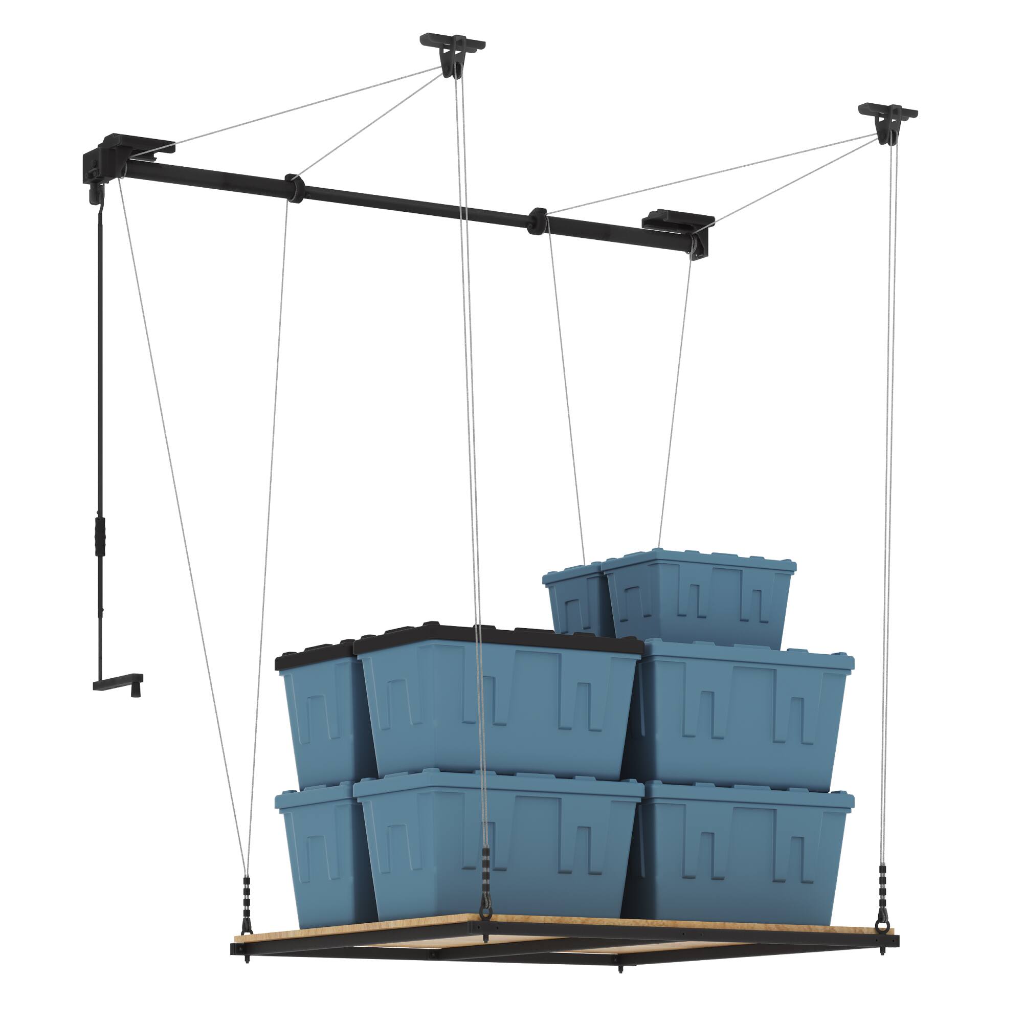 Left. Fleximounts - Gl2 4x4 Ft Garage Lifting Storage Rack With Platform - Black.