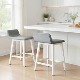 Kadyn - Set of 2 24-Inch Counter-Height Bar Stools with Low Back Design, and Gray - White