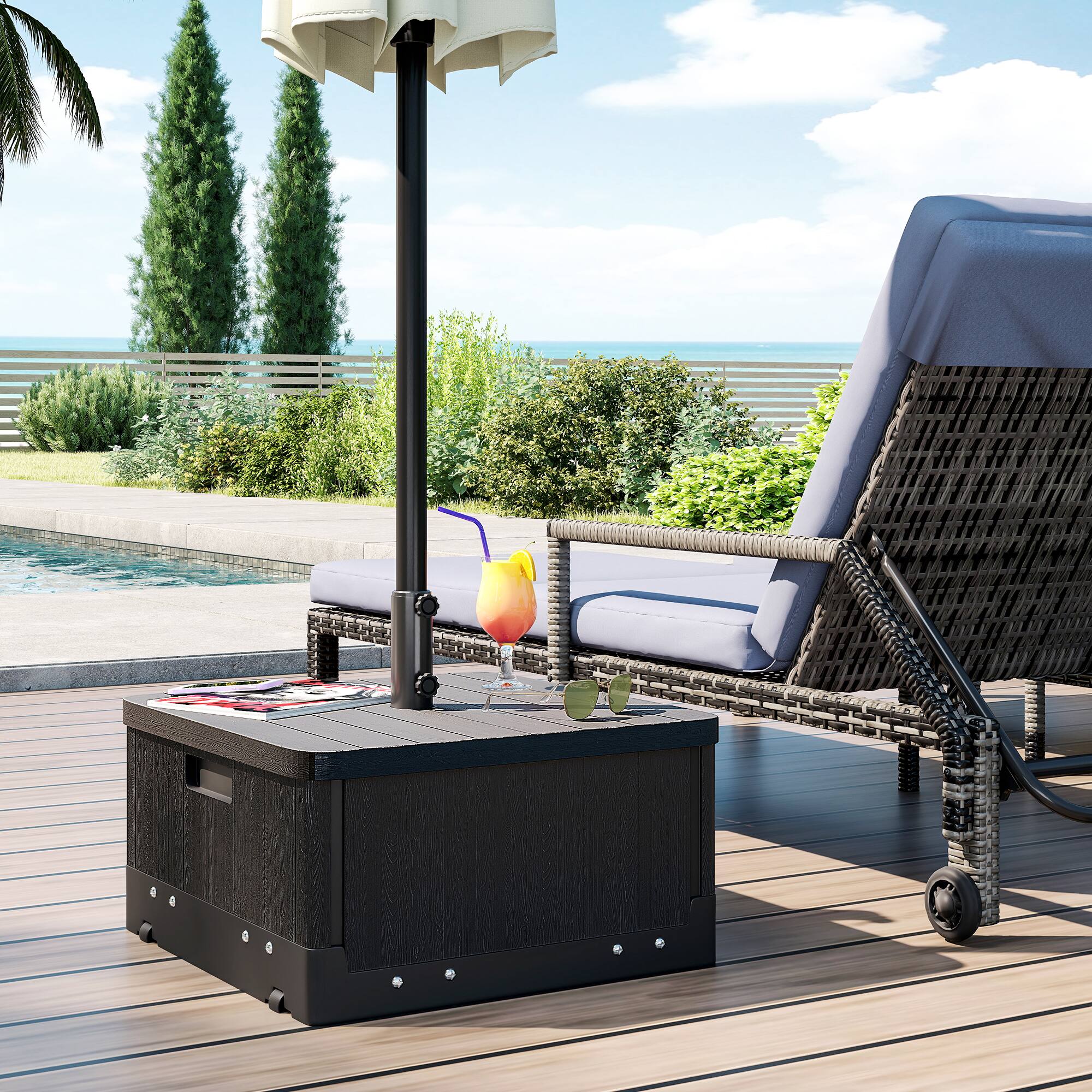 Alt View 1. Outsunny - 3-in-1 Outdoor Umbrella Base, Coffee End Table, Planter Box with Drain Hole - Black.
