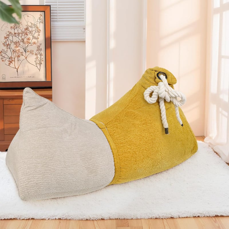 wowmax - Large Bean Bag Sofa for Adults, Plush Chair with Machine Washable Cover, Comfortable Lounger for Bedroom & Living Room - Yellow