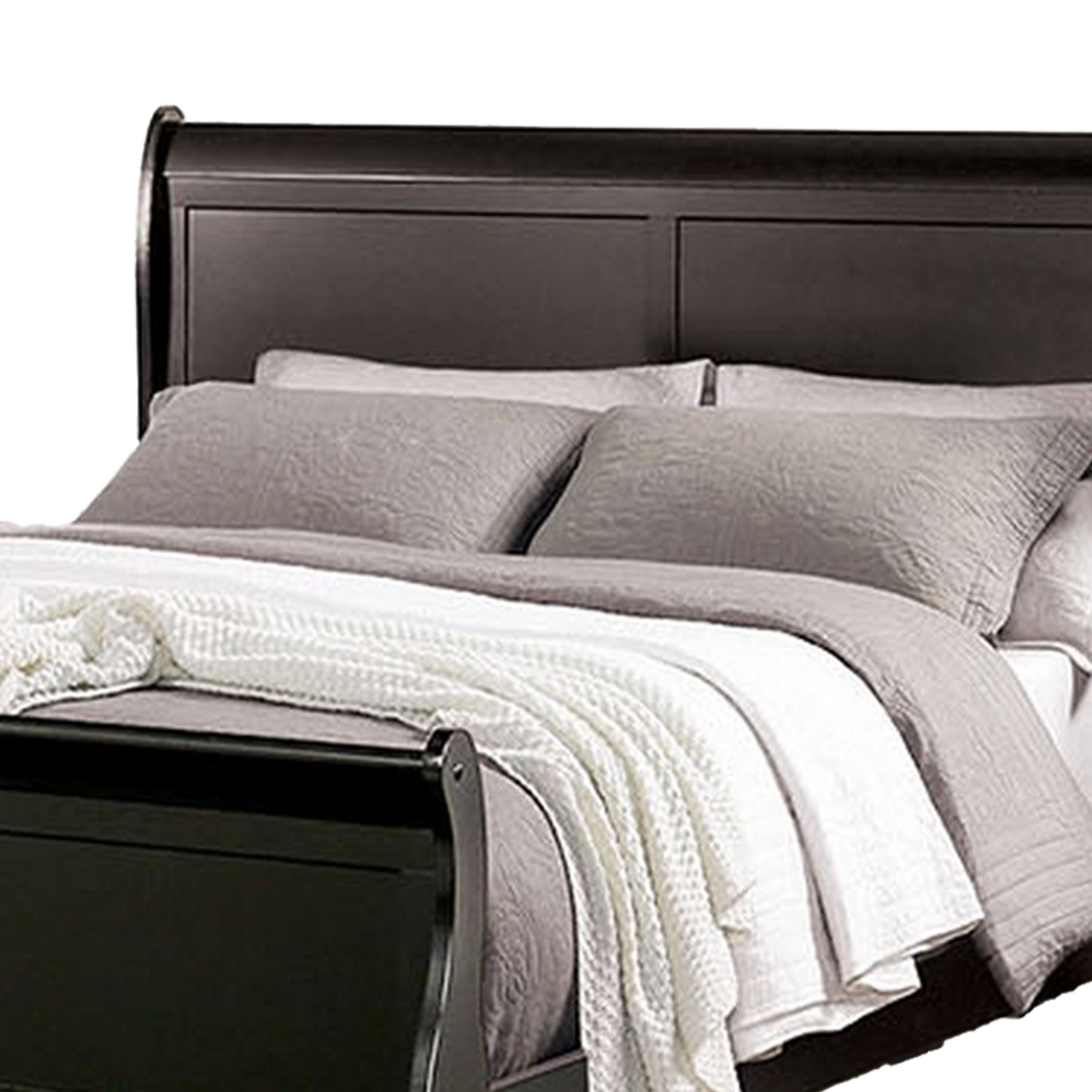 Alt View 1. Manhattan Lane - Ryla Full Size Bed, Sleigh Panel Headboard and Footboard, Black Solid Wood - Black.