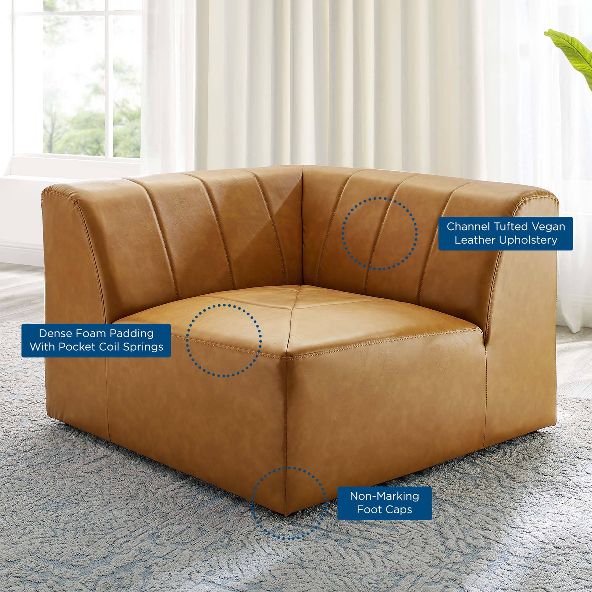 Channel Tufted Vegan Leather Upholstery  
Dense Foam Padding With Pocket Coil Springs  
Non-Marking Foot Caps