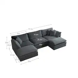 LOVMOR - UShaped Sectional Sofa wReversible Footrest 5Seater Convertible Corner Couch with 2 Ottomans Modern Minimalist Soft - Gray