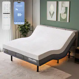Renanim - SF King Adjustable Bed with 10" Cooling Gel Memory Foam Mattress, Massage, Zero Gravity Electric Bed - Gray