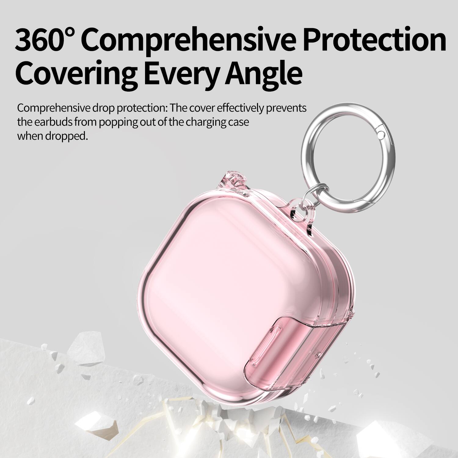 360° Comprehensive Protection Covering Every Angle

Comprehensive drop protection: The cover effectively prevents the earbuds from popping out of the charging case when dropped.
