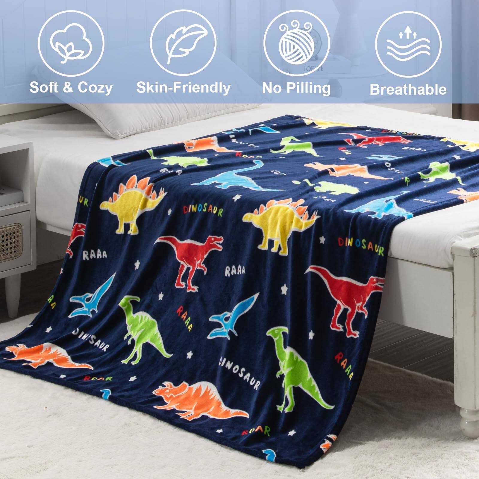 NICHOLAS KLEIN Dinosaur Gifts Toys For Glow In The Dark Dino Blanket ...