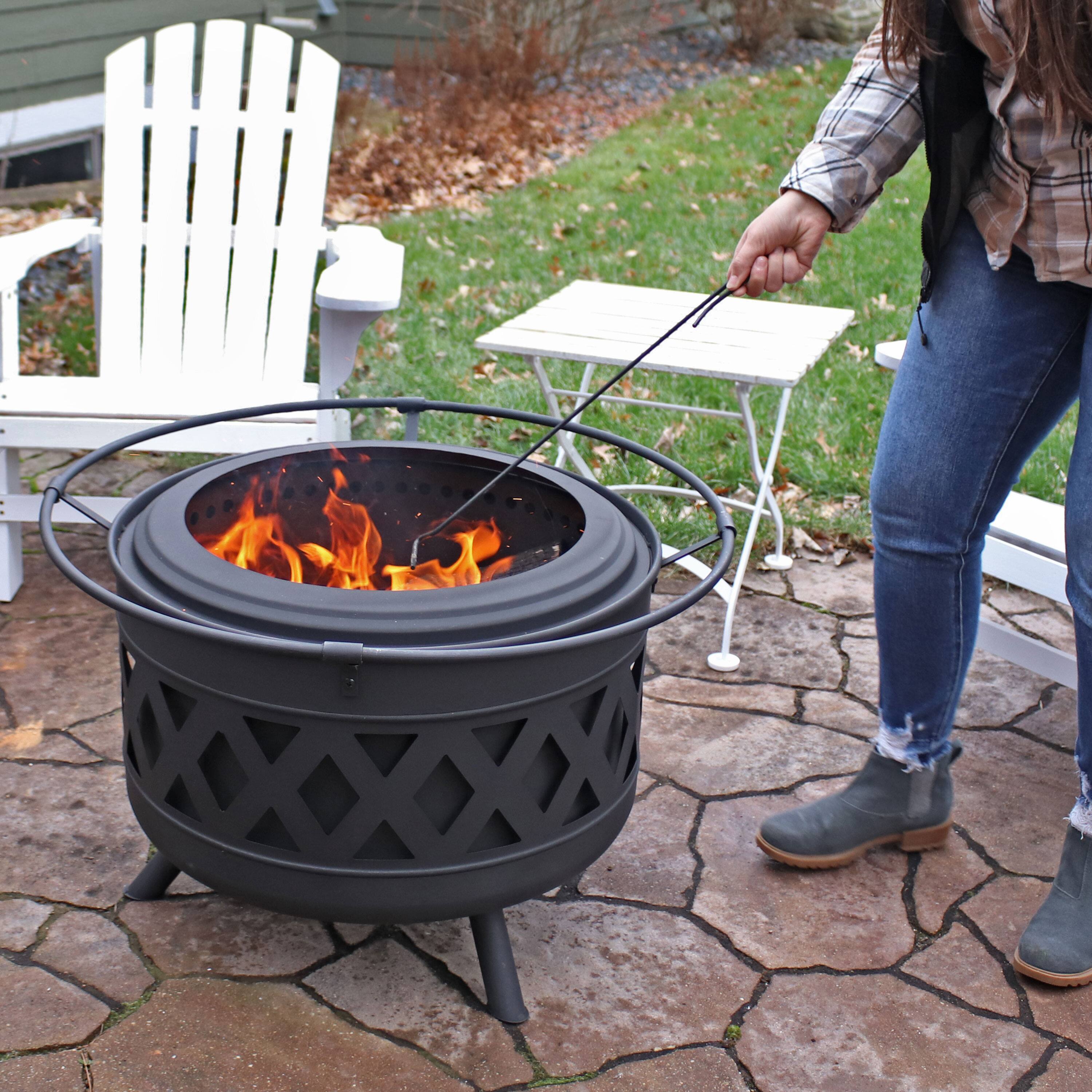 Alt View 10. Sunnydaze - 30 in Crossweave Smokeless Wood-Burning Fire Pit with Poker - Black.