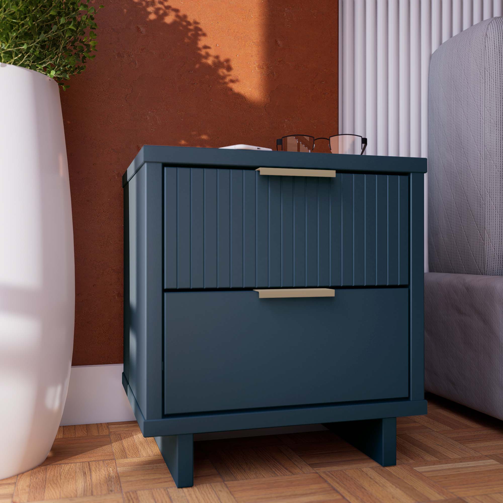 Angle. Manhattan Comfort - Granville Modern 18" Nightstand - Midnight Blue.