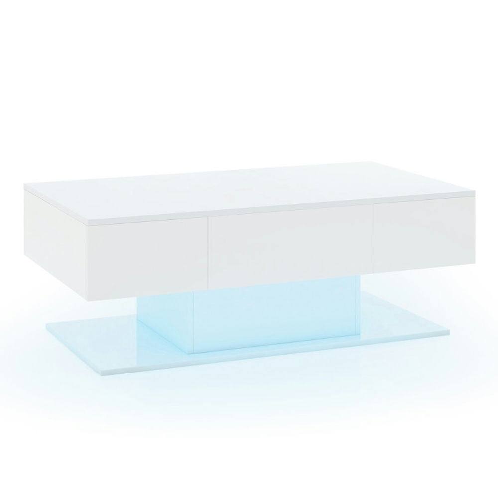 Front. Kadyn - Modern Style with LED Lights Coffee Table - White for Living Room Use - White.