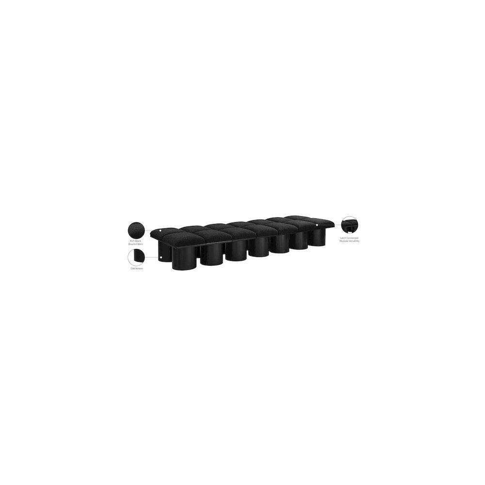 Alt View 3. Meridian Furniture - Pavilion Black Boucle Fabric Bench - Black Boucle Fabric.