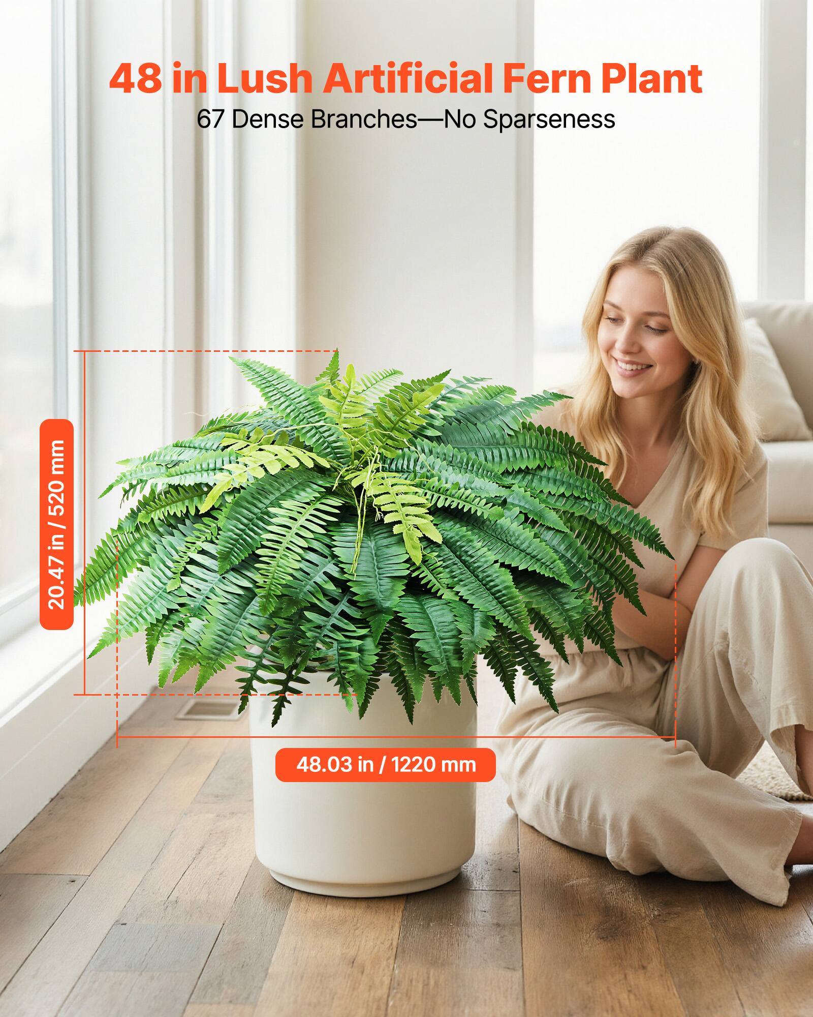 48 in Lush Artificial Fern Plant  
67 Dense Branches—No Sparseness  

20.47 in / 520 mm  
48.03 in / 1220 mm
