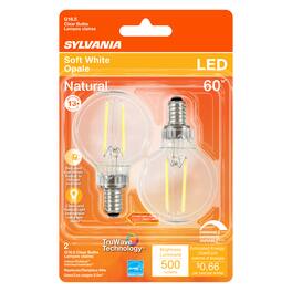 Sylvania - Natural G16.5 E12 (Candelabra) LED Bulb Soft White 60 Watt Equivalence 2 pk