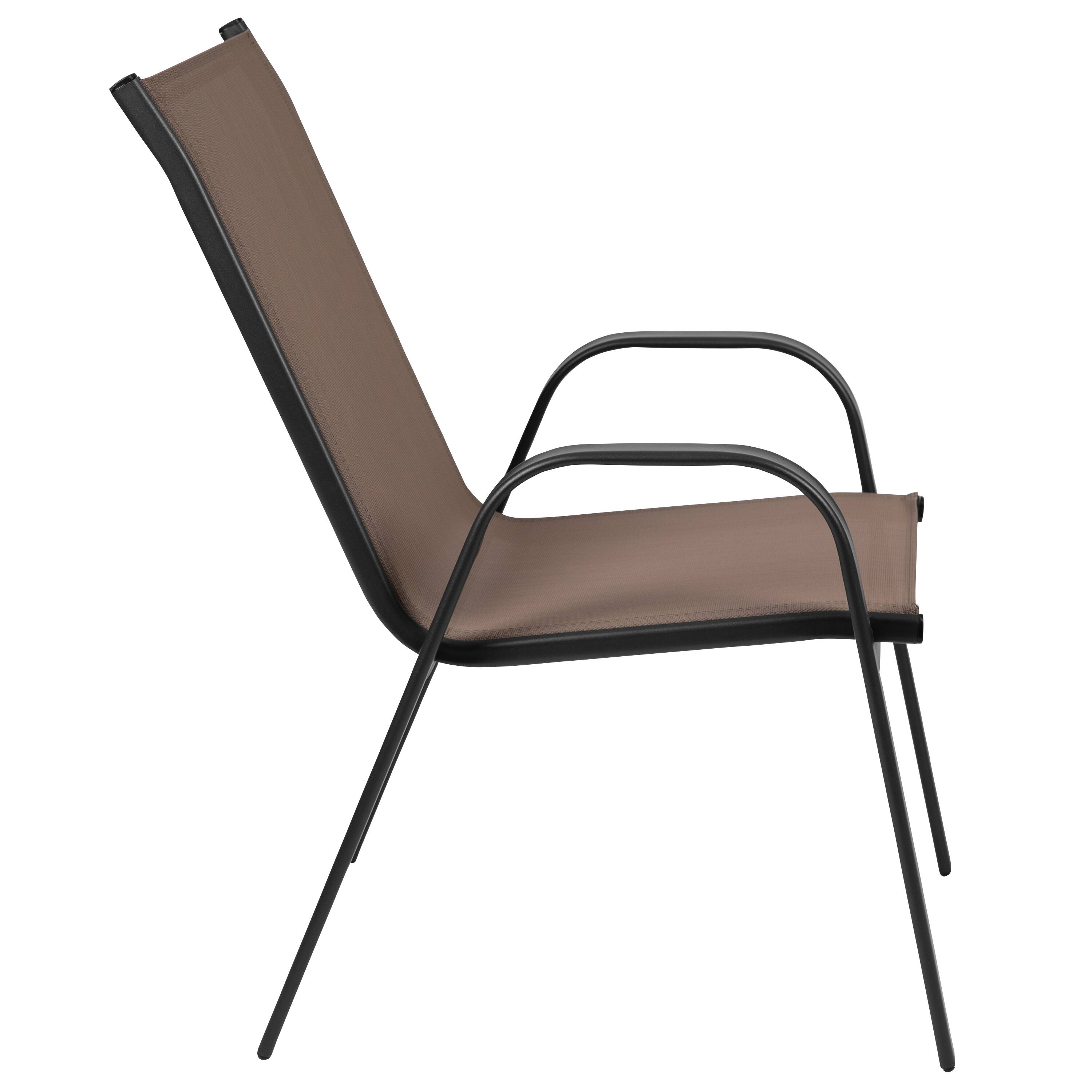 Alt View 7. Emma + Oliver - 5 Pack. Outdoor Stack Chair with Flex Comfort Material and Metal Frame - Brown.
