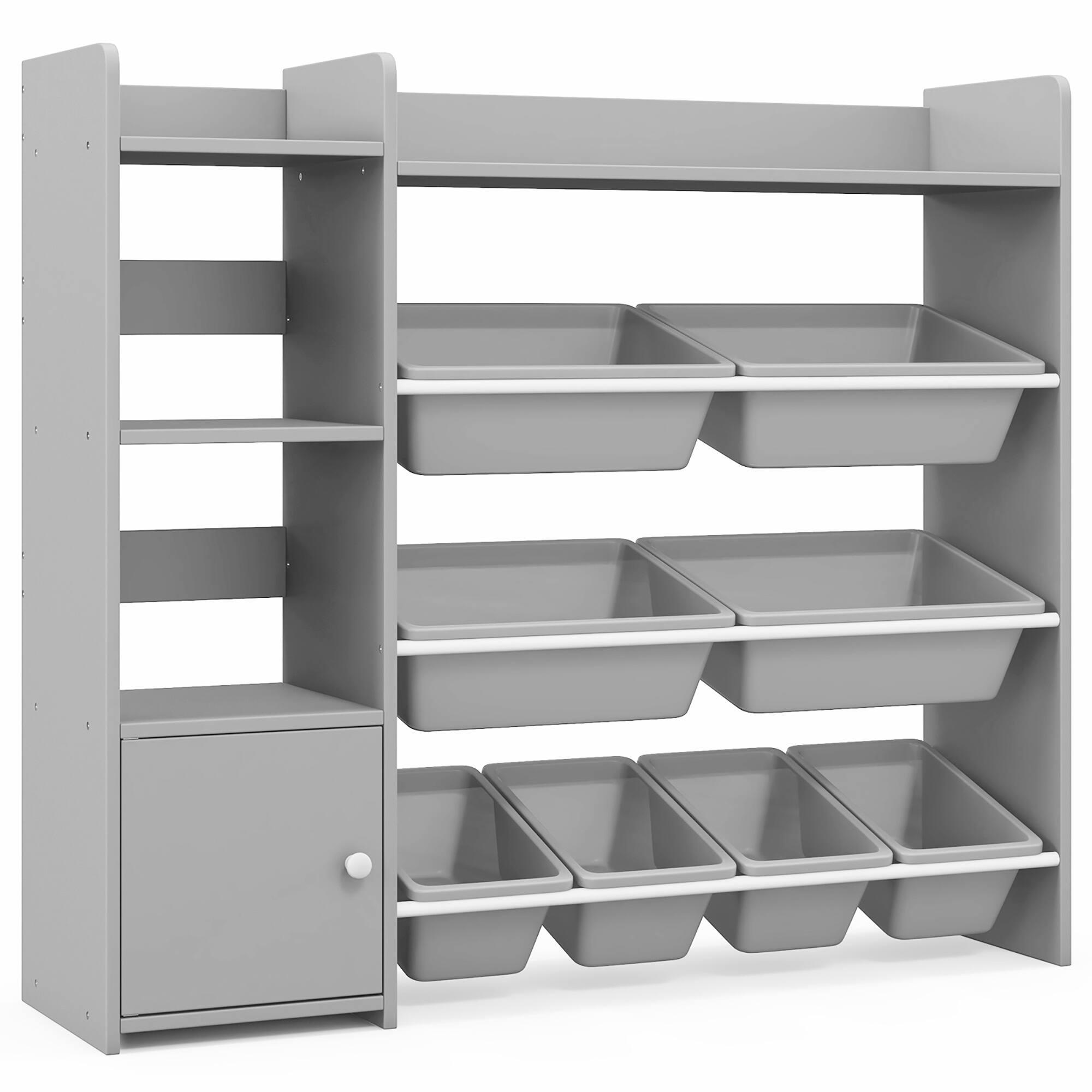 Alt View 9. Gymax - Gymax 4-Tier Kids Toy Storage Organizer Bookshelf w/ 8 Toy Organizer Bins Door - Gray.