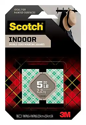 IDEAL FOR PAINTED SURFACES
Scotch INDOOR DOUBLE-SIDED MOUNTING SQUARES
5 LB (2.2 kg)
16 INPUG x 1INPUG (254 cm x 254 cm) EA
3M