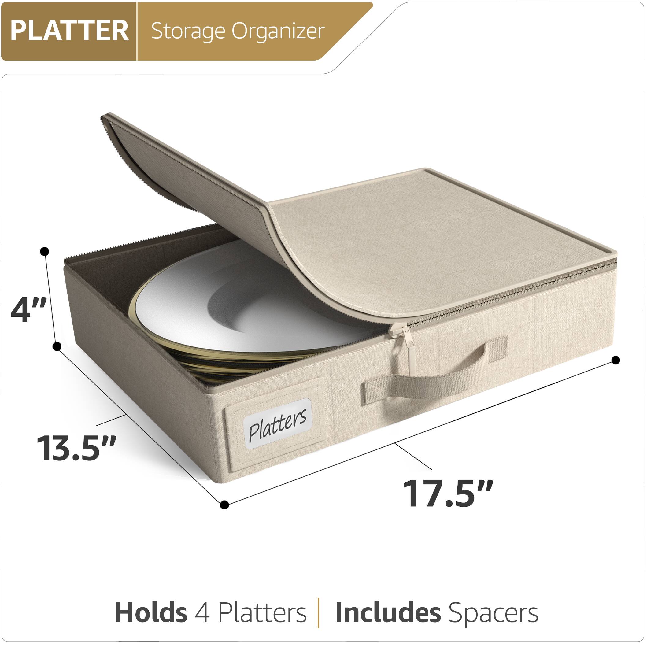 PLATTER Storage Organizer

4" x 13.5" x 17.5"

Holds 4 Platters | Includes Spacers