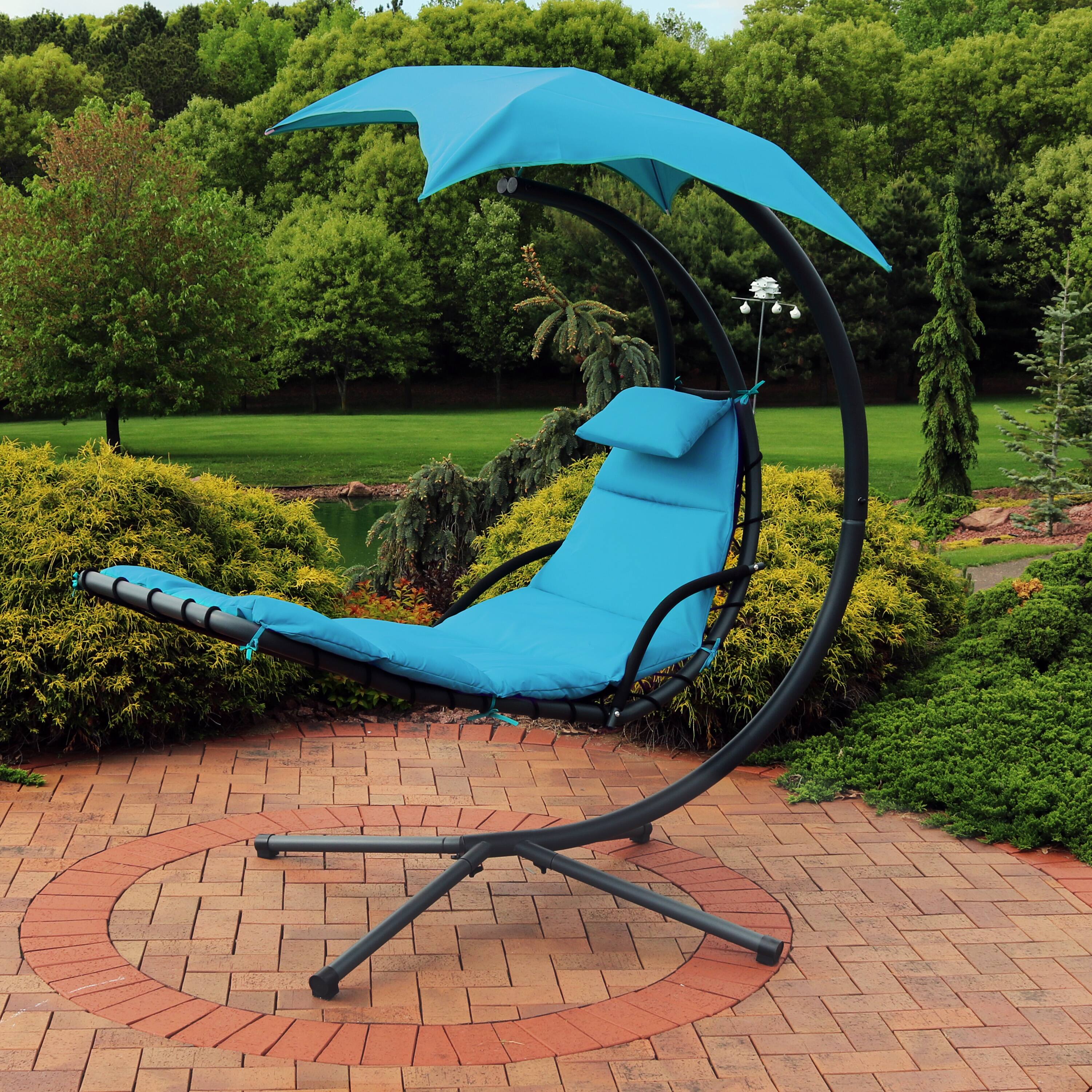 Alt View 3. Sunnydaze - Floating Lounge Chair and Umbrella/Curved Stand - Set of 2 - Teal.