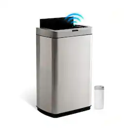 Innovaze - 13-Gallon Stainless Steel Motion Sensor Kitchen Trash Can with Butterfly Lid and Bonus 26 Trash Bags - Silver
