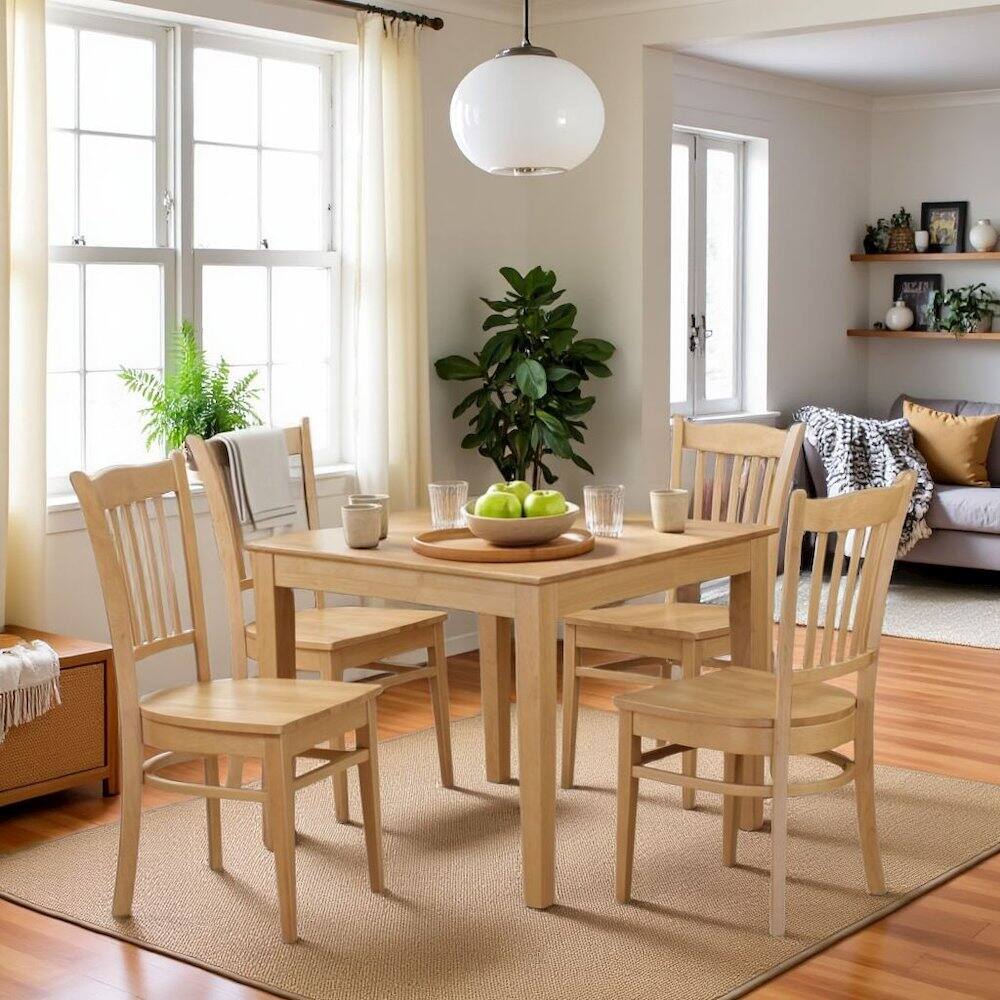 Alt View 4. FurniFact - Brown Solid Wood 5 Piece Dining Table Set - Oak.