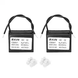 Unique Bargains - 2pcs 6uF CBB61 Capacitor, AC 450V 2-Wire for Ceiling Fan, Motor Generator, Blower, Exhaust Fan - Black